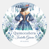キンセアニラパーソナライズされたウォーターカラーブルーメキシコ ラウンドシール (正面)
