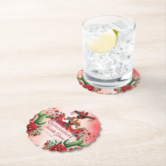 キンセアニラパーソナライズされたウォーターカラーレッドメキシコ ペーパーコースター (インサイチュ)