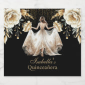 キンセアニラパーソナライズされたラグジュアリーブラックアイボリー金ゴールド スパークリングワインラベル (シングルラベル)