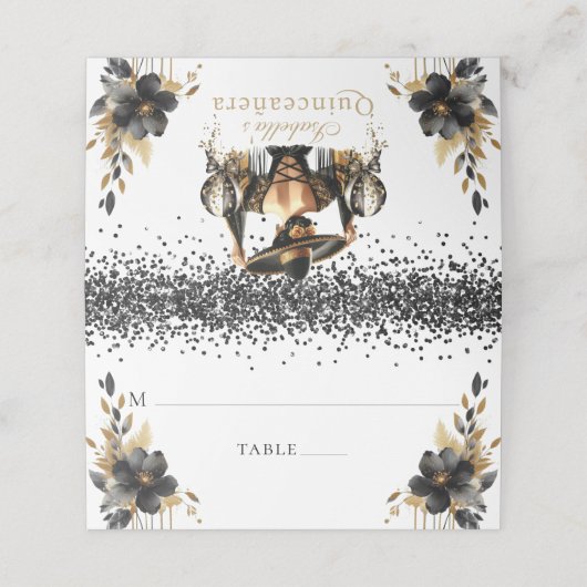 キンセアニラパーソナライズされたラグジュアリーブラック金ゴールド プレイスカード (外部開封)