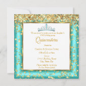 キンセアニラパーティーティール(緑がかった色)ドレスハイヒール金ゴールド 招待状 (裏面)