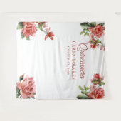 キンセアニラパーティーピンクのバラの写真ブースの背景 タペストリー (正面(横))