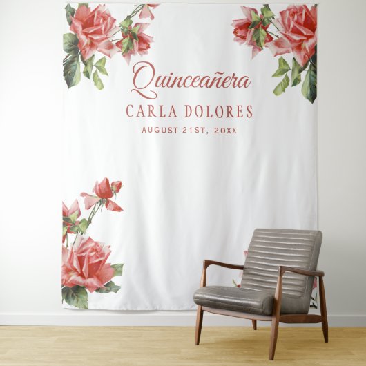 キンセアニラパーティーピンクのバラの写真ブースの背景 タペストリー (インサイチュ)