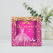 キンセアニラパーティーホットピンクドレスハイヒール金ゴールド 招待状 (スタンド正面)