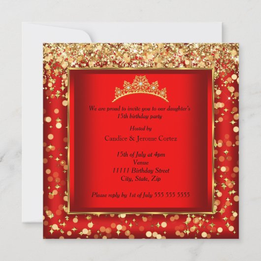 キンセアニラパーティーレッドローズドレスハイヒール金ゴールド 招待状 (裏面)