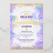 キンセアニラパープルウォーターカラーグラムクラウン実在金ゴールド 箔招待状 (正面)