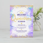 キンセアニラパープルウォーターカラーグラムクラウン実在金ゴールド 箔招待状 (立ち正面)