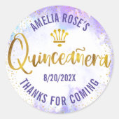 キンセアニラパープルウォーターカラーゴールドフォイルエレガント ラウンドシール (正面)