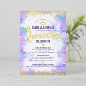 キンセアニラパープルウォーターカラーシッククラウン実在金ゴールド 箔招待状 (立ち正面)