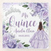 キンセアニラパープルバラフローラシルバープリンセス ガラスコースター (正面)