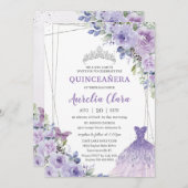 キンセアニラパープルフローラガウンドレスシルバーティアラ 招待状 (正面/裏面)