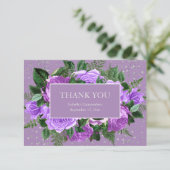キンセアニラパープルフローラシルバーグリッターありがとう サンキューカード (スタンド正面)