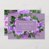 キンセアニラパープルフローラシルバーグリッターありがとう サンキューカード (正面/裏面)