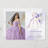 キンセアニラパープルフローラドレス15誕生日 招待状 (正面)