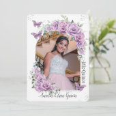 キンセアニラパープルフローラバラ蝶の写真 招待状 (スタンド正面)