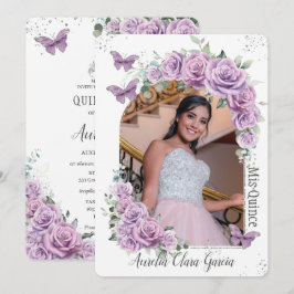 キンセアニラパープルフローラバラ蝶の写真 招待状