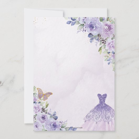 キンセアニラパープルフローラプリンセスガウンティアラインビ 招待状 (裏面)
