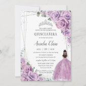 キンセアニラパープルフローラプリンセスシルバー誕生日 招待状 (正面)