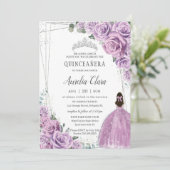 キンセアニラパープルフローラプリンセスシルバー誕生日 招待状 (スタンド正面)