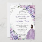 キンセアニラパープルフローラプリンセスシルバー誕生日 招待状 (正面)