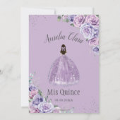 キンセアニラパープルフローラプリンセスシルバー誕生日 招待状 (裏面)