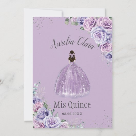 キンセアニラパープルフローラプリンセスシルバー誕生日 招待状 (裏面)