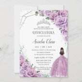 キンセアニラパープルフローラプリンセスシルバー誕生日 招待状 (正面)
