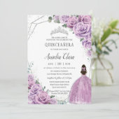 キンセアニラパープルフローラプリンセスシルバー誕生日 招待状 (スタンド正面)