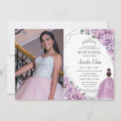 キンセアニラパープルフローラプリンセスシルバー誕生日 招待状 (正面)