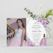 キンセアニラパープルフローラプリンセスシルバー誕生日 招待状 (スタンド正面)