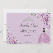 キンセアニラパープルフローラプリンセスシルバー誕生日 招待状 (裏面)