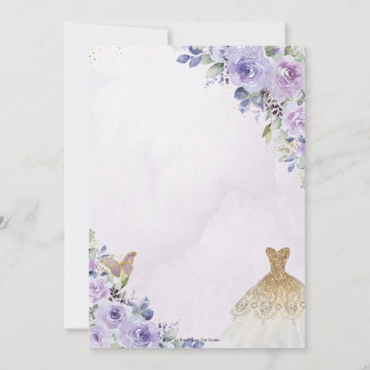 キンセアニラパープルフローラプリンセス金ゴールドガウンティアラ 招待状 (裏面)