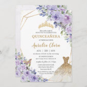 キンセアニラパープルフローラプリンセス金ゴールドガウンティアラ 招待状 (正面/裏面)