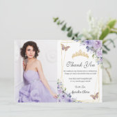 キンセアニラパープルフローラ蝶16誕生日 サンキューカード (スタンド正面)