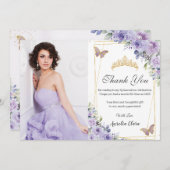 キンセアニラパープルフローラ蝶16誕生日 サンキューカード (正面/裏面)