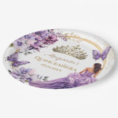 キンセアニラパープルフローラ金ゴールドティアラバタフライ ペーパープレート (アングル)