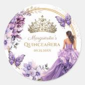 キンセアニラパープルフローラ金ゴールドティアラバタフライ ラウンドシール (正面)