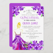 キンセアニラパープルフローラ15誕生日 招待状 (正面/裏面)