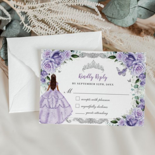 キンセアニラパープルラベンダーフローラプリンセスドレス 出欠カード