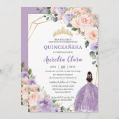 キンセアニラパープルラベンダー赤面フローラ金ゴールド 招待状 (正面/裏面)