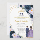 キンセアニラパープル薄紫ネイビーブルーフローラツインズ 招待状 (正面)