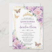 キンセアニラパープル薄紫ピンクフローラ蝶 招待状 (正面)