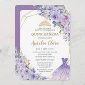 キンセアニラパープル薄紫フローラティアラプリンセス 招待状 (正面/裏面)