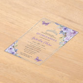 キンセアニラパープル薄紫フローラ蝶シルバー アクリル招待状 (レイダウン)