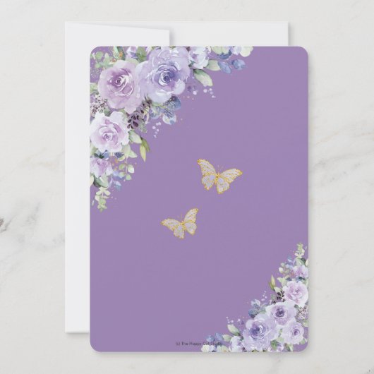 キンセアニラパープル薄紫フローラ蝶ティアラ 招待状 (裏面)