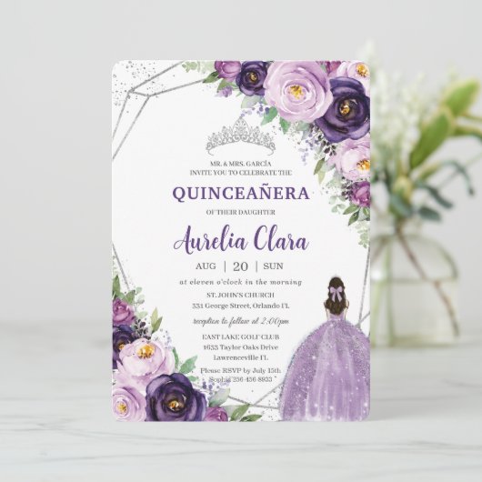 キンセアニラパープル薄紫プラムフローラシルバードレス 招待状 (スタンド正面)