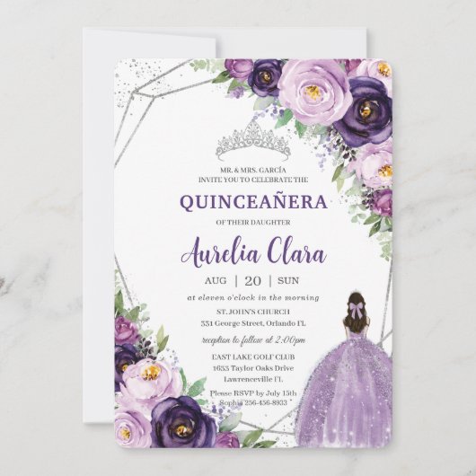 キンセアニラパープル薄紫プラムフローラシルバードレス 招待状 (正面)