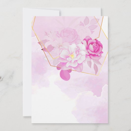 キンセアニラピンクと金ゴールドエレガントティファンシーアラ 招待状 (裏面)