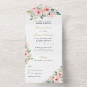 キンセアニラピンクと金ゴールド水彩花 オールインワン招待状 (内側)