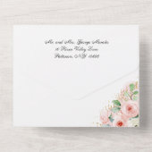 キンセアニラピンクと金ゴールド水彩花 オールインワン招待状 (裏面)